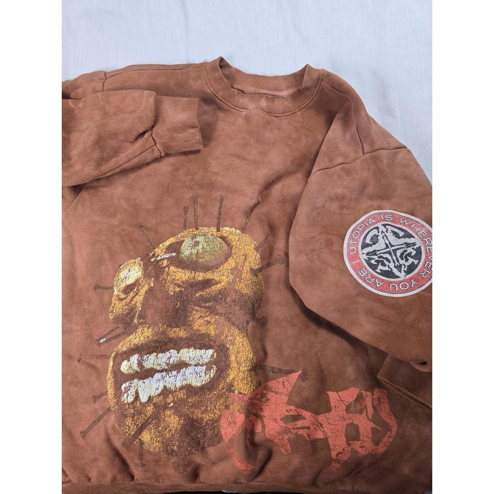 Tour Sweatshirt Mens Small Brown Travis Scott Utopia On Tour Crewneck Graphic